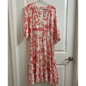 H&M White Maxi Dress with Red Floral Print